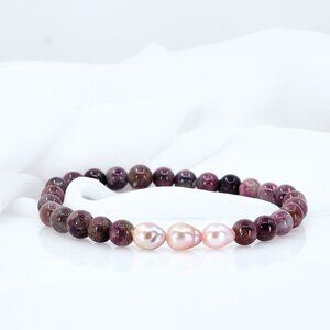 Pink Tourmaline & Edison Pearl Stretch Bracelet, Fast Shipping